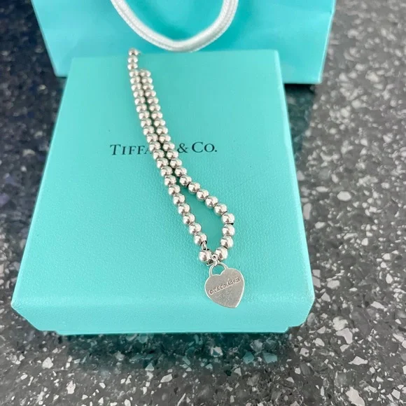 Tiffany Heart Tag Bead Bracelet in Silver 7.5 in - Picture 4 of 6